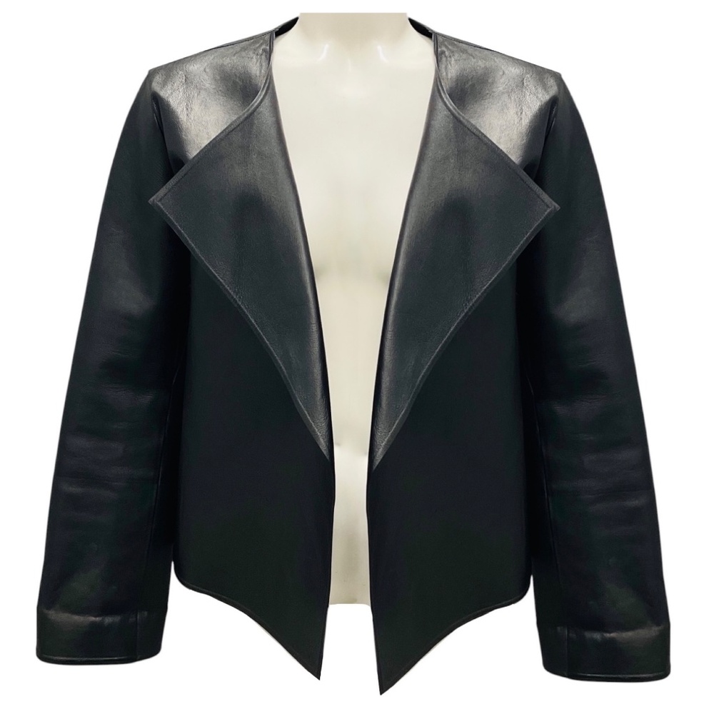 THE ROW BLACK LAMBSKIN LEATHER JACKET WITH OPEN FRONT
